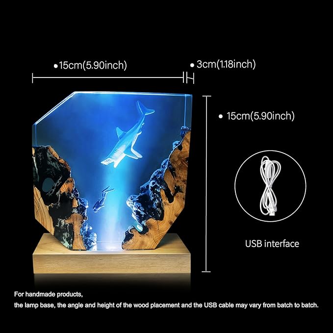 Epoxy Resin Shark Lamp, Ocean Night Light,Artistry Home Decor Bedside Nightlight, Unique Resin Lighting, Nightstand Decorations for Bedroom, Suitable for Holidays(Shark Lamp)