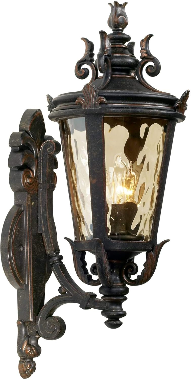 John Timberland Casa Marseille Vintage Outdoor Wall Light Fixture Veranda Bronze Scroll Frame 22" Champagne Hammered Glass for Exterior House Porch Patio Outside Deck Garage Yard Front Door