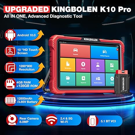 KINGBOLEN K10 Pro Full Systems 10" Car Scanner Topology Map, Bidirectional Scan Tool Bluetooth OBD2 Scanner, 41+ Reset Service, ECU Coding, FCA AutoAuth, CANFD & DOIP,2 Years Free Update, V.A.G Guided