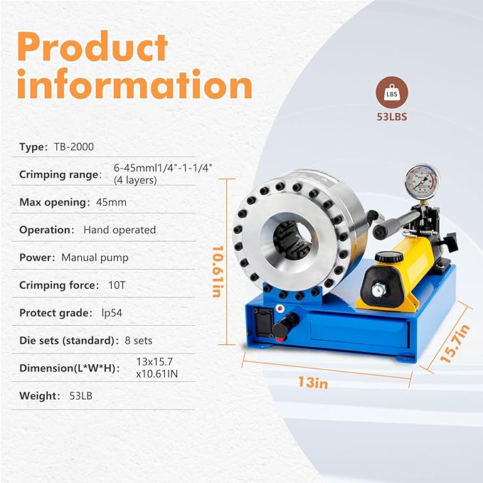 Hydraulic Hose Crimper with 8 Sets of Dies High Pressure Hose Crimping Handheld Hydraulic Hose Crimping Tool