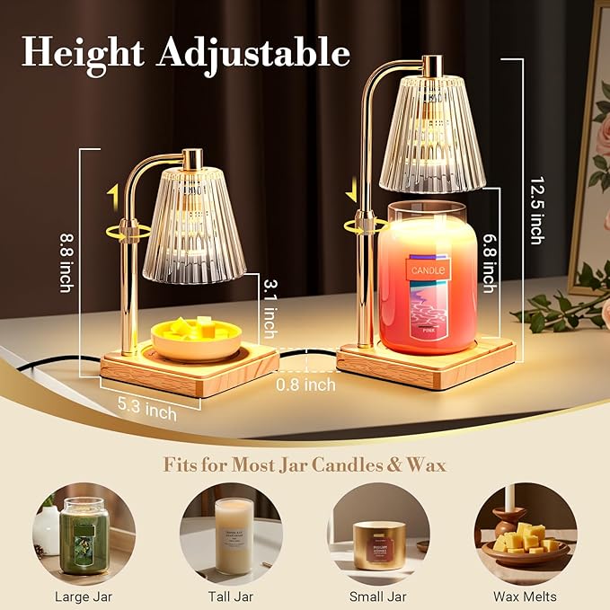 Marycele Candle Warmer Lamp with Timer Dimmer, Christmas Birthday Gifts for Mom Women Sister Her, House Warming Gifts, Thanksgiving Decorations for Office Room Home Decor, Clear Adjustable Wax Warmer