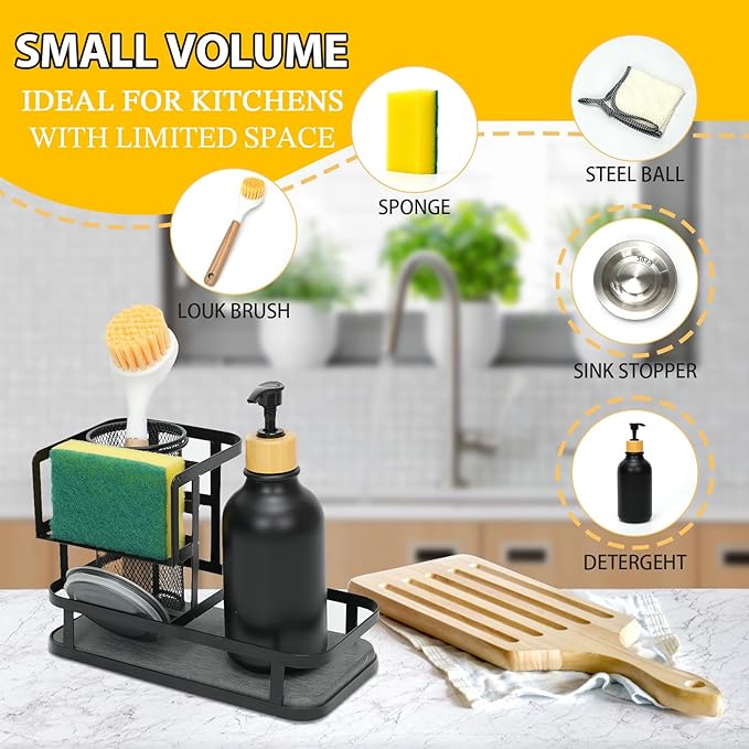 Kitchen Sink organizer with diatomite stone and High dish brush holder,2 Tier Large kitchen sink caddy organizer for Kitchen Sink Accessories & Countertop Organizer.
