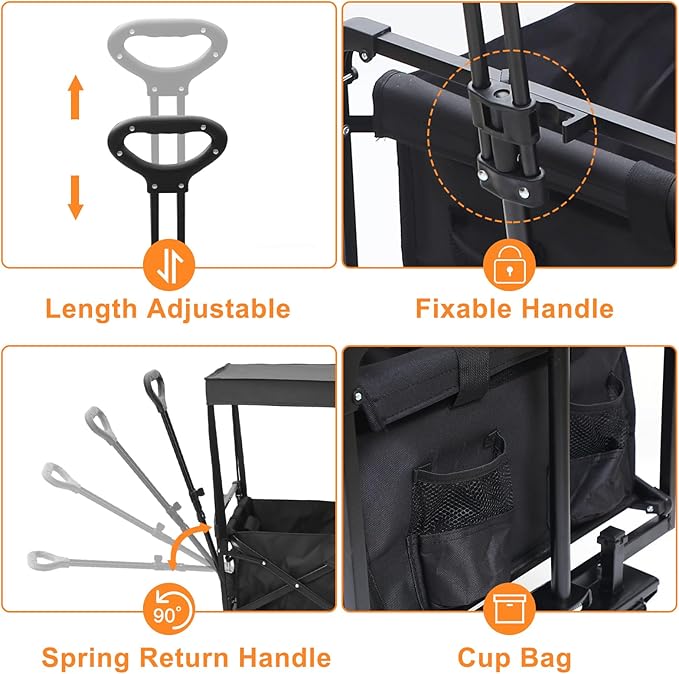 Nice C Collapsible Wagons Carts Foldable, Push Wagon, Stroller Wagons, Wagon with Canopy, Grocery Cart on Wheels, 42.5'' L Up to 440LBS, All-Terrain Wheels with Handle&Push Bar (Stroller, Black)