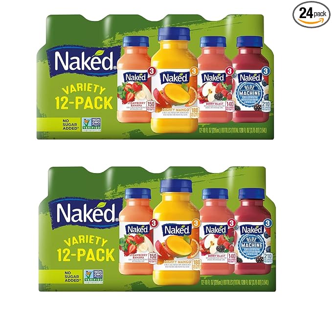 Gourmet Kitchn Naked Juice Variety Pack | Strawberry Banana, Mighty Mango, Berry Blast and Blue Machine | No Sugar Added And Non GMO - 2 Boxes (10 oz., 12 pk. Each), Total 24 Juice,2 Pack