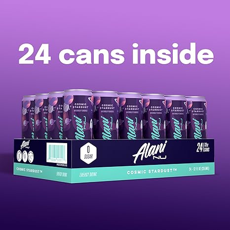 Alani Nu COSMIC STARDUST, Sugar Free, Low Calorie Energy Drinks, 200mg Caffeine, Biotin, B Vitamins, Zero Sugar, 10 Calories, 12 Fl Oz Cans, 24 Pack