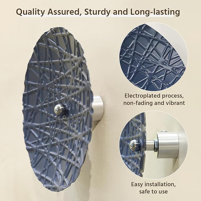 Silver and Blue Wall Decor for Living Room, 7PCS Metal Wall Hanging Sculptures for Office Apartment Bathroom Decoration, Modern Silver Home Decor for Staircase Hallway Porch Housewarming Gift