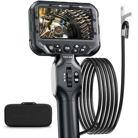 Dual Lens Articulating Borescope NIDAGE Two-Way Endoscope Camera with Light Articulated Probe, 0.25in Engine Inspection Camera Waterproof Fiber Optic Scope Cam Tool for Automotive Wall Mechanics 5.3FT