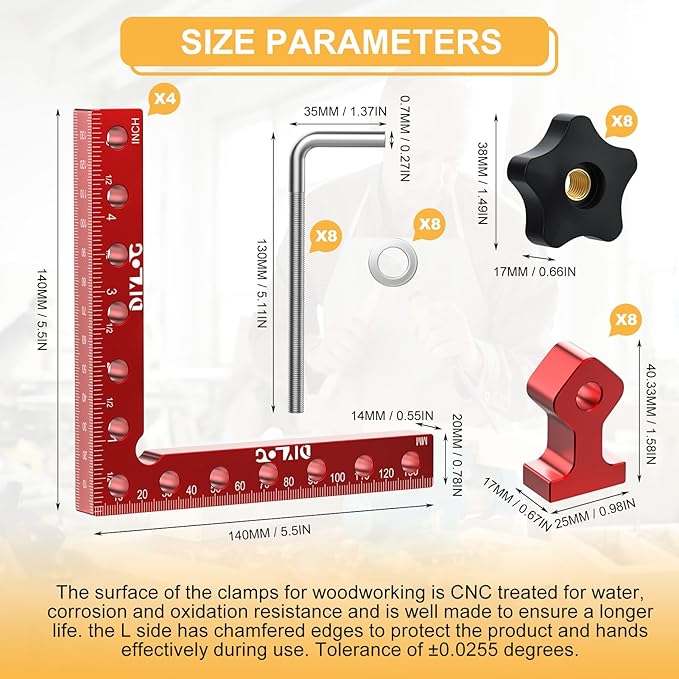 Corner Clamp for Woodworking, 90 Degree Corner Clamp, 4 Pack 5.5"x 5.5" Aluminum Alloy Right Angle Woodworking Tools, Positioning Squares for Picture Frame, Box, Cabinets, Drawers
