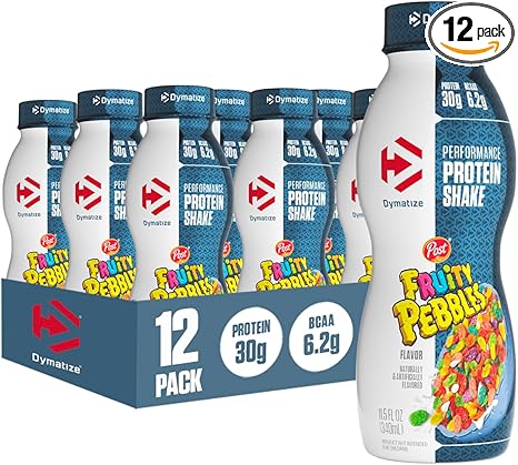 Dymatize Performance Protein Shake, Fruity Pebbles, 30g of Protein, 6.2g BCAA for Muscle Recovery, No Added Sugar, Low Fat, 24 Vitamins and Minerals, Gluten-Free, Ready to Drink, On-the-Go Snack, 11.5fl oz, 12 pack