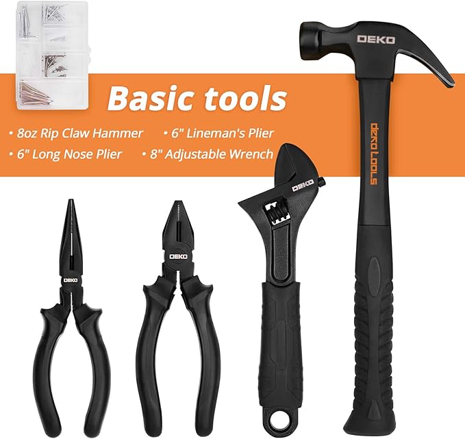 DEKOPRO 218-Piece General Household Hand Tool kit, Professional Auto Repair Tool Set for Homeowner, General Household Hand Tool Set with Plier, Screwdriver Set, Socket Set, with Portable Storage Case
