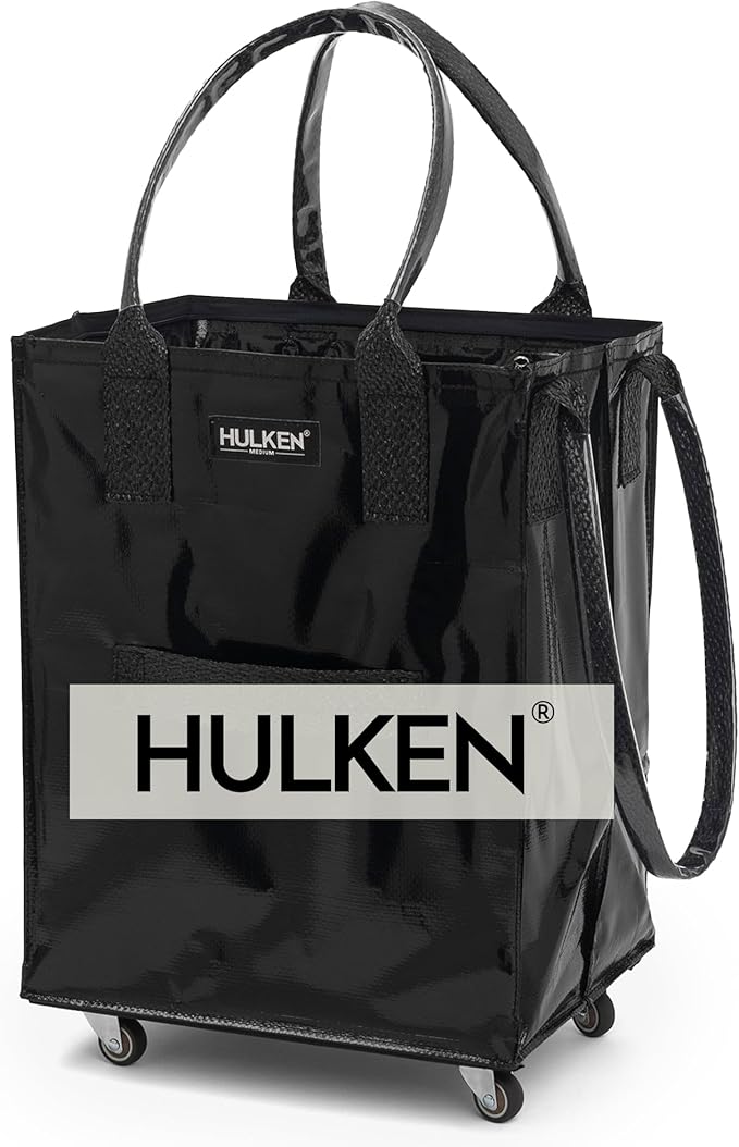 (Medium, Black) Reusable Grocery Bag On Wheels, Shopping Trolley, Rolling Tote, Zipper Closure, Lightweight, Carries Up to 66 lb, Folds Flat, Unbreakable Handles