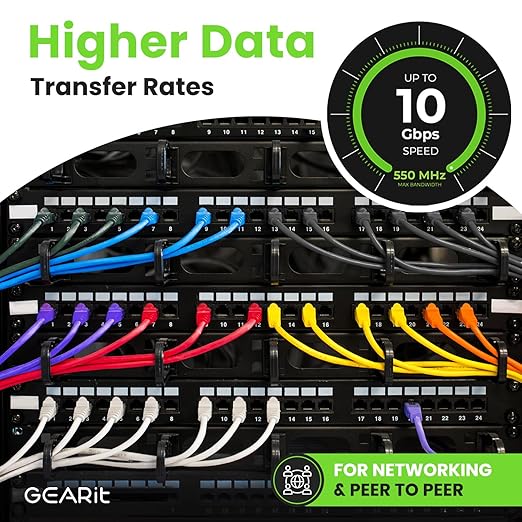 GearIT Cat 6 Ethernet Cable (24-Pack 2 Feet) Cat6 Network Patch, 10Gbps, RJ45, Snagless Cord, Gold-Plated Connectors, Internet for PC, TV, Tablet, Router, Printer, Servers, IT Data Center - Yellow