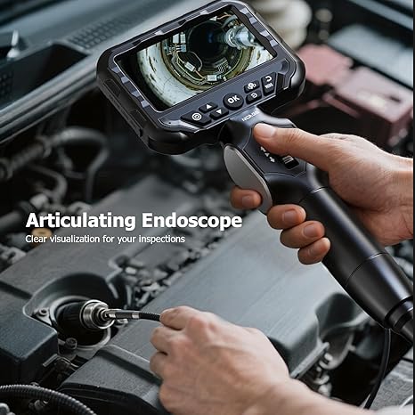 Dual Lens Articulating Borescope NIDAGE Two-Way Endoscope Camera with Light Articulated Probe, 0.25in Engine Inspection Camera Waterproof Fiber Optic Scope Cam Tool for Automotive Wall Mechanics 5.3FT