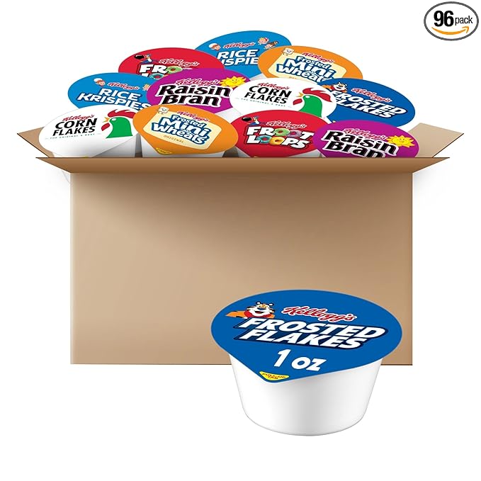 Kellogg's Breakfast Cereal Cups, Kids Snacks, Family Breakfast, Variety Pack (96 Cups)