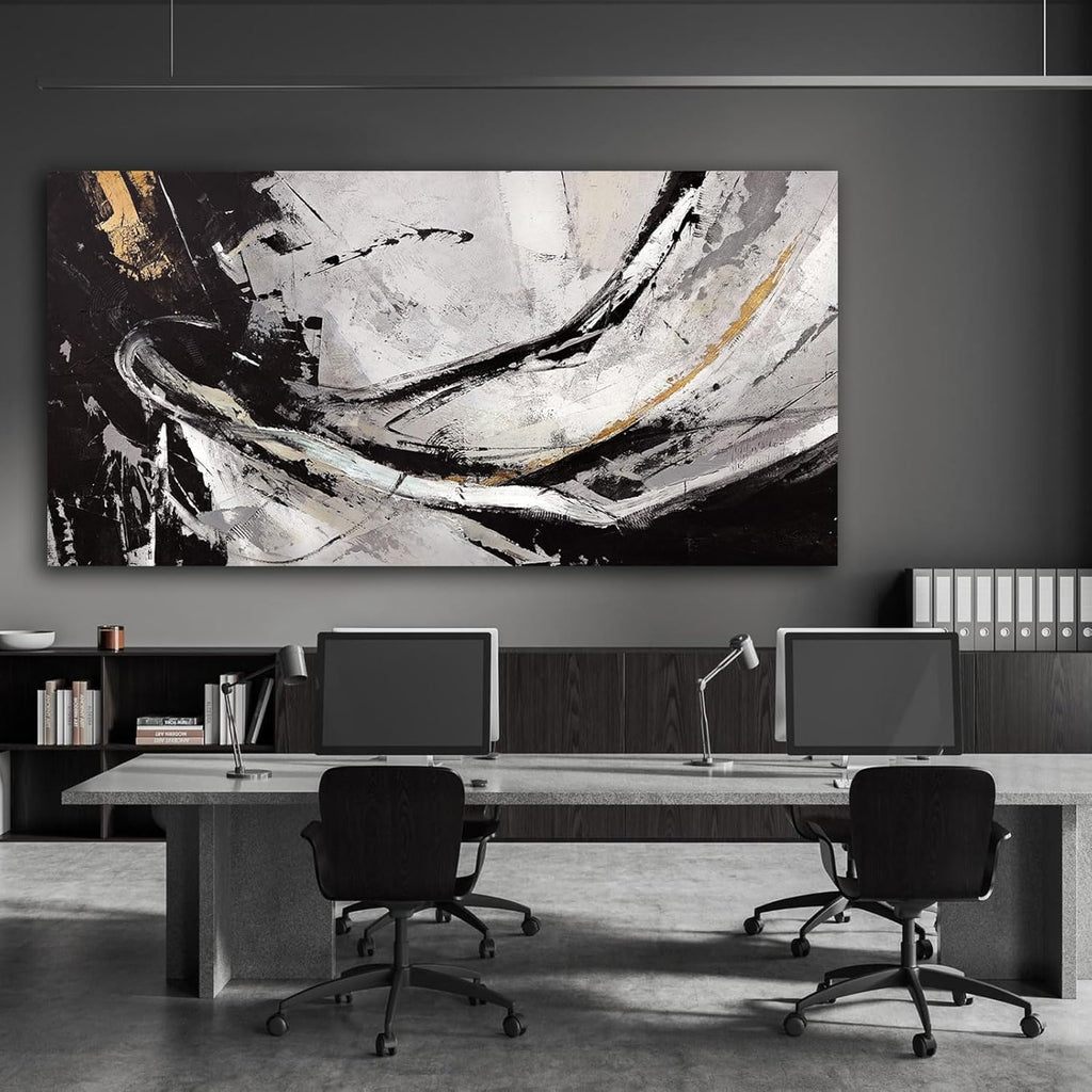 XIANSHOU Abstract Canvas Wall Art Gold Decoration Black Art for Living Room Bedroom Kitchen Home Wall Decor 29x58 Inch