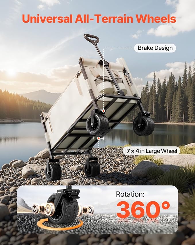 VEVOR 3-in-1 550lbs/220L Large Collapsible Folding Wagon, Convert to Bench, Foldable Beach Wagon with Wheels for Sand, Outdoor Utility Wagon for Groceries, Camping, Sports, Shopping