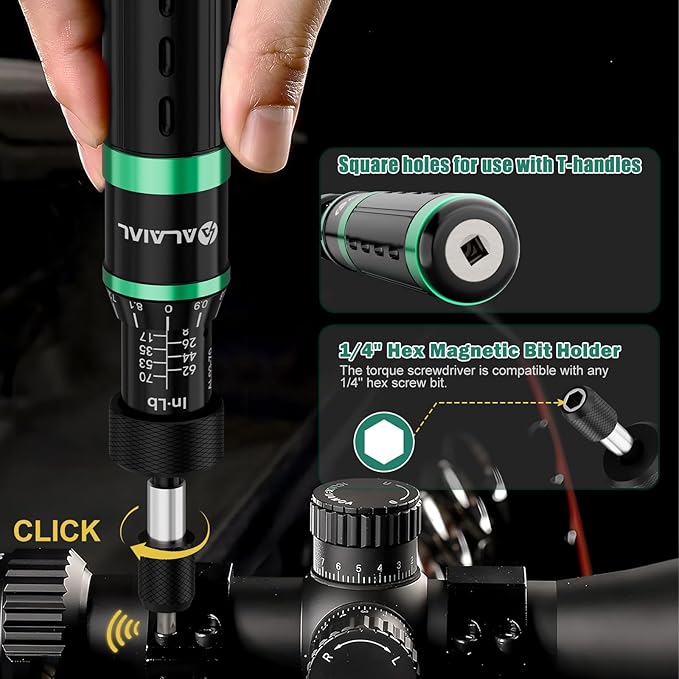 Torque Screwdriver Wrench Driver Set, 8-70 Inch Pounds Torque Screwdriver, 1/4-Inch Drive Torque Wrench Set for Maintenance,Tools, Bike Repairing and Scope Mounting