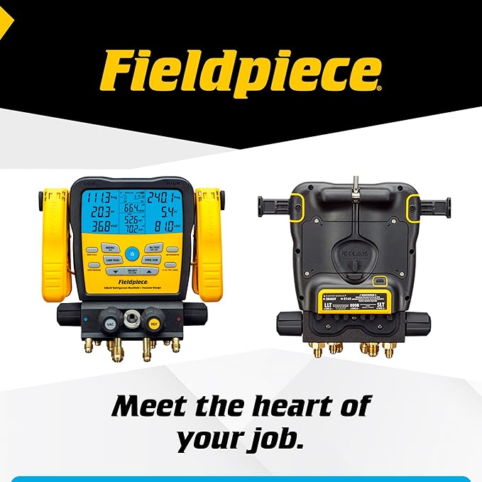 Fieldpiece SM482V Wireless 4-Port SMAN Refrigerant Manifold with Vacuum Gauge – Air Conditioning/Refrigerant Digital Gauges for HVAC & Refrigeration