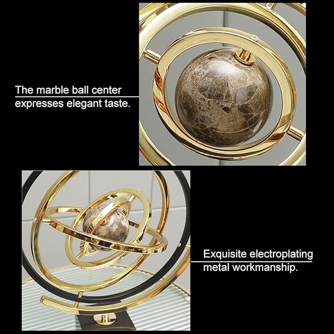 Homary Modern Abstract Art Decoration Metal Globe Ornament Sculpture Decor with Rectangle Stand Black & Gold