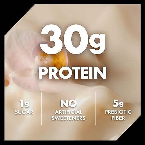 Oikos Protein Shake, Vanilla, 30g High Protein Drinks, Shelf Stable, Ready to Drink, 5g Prebiotic Fiber, 12 fl oz Bottle, 12 Count