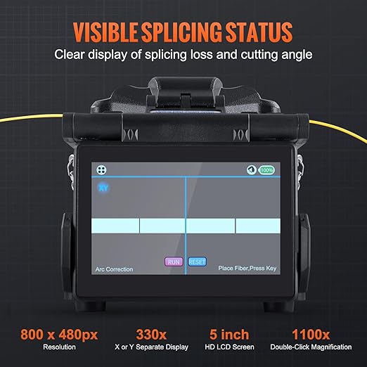 VEVOR Fiber Fusion Splicer 6-Motor, Core Alignment Fiber Optic Splicer 6s Splicing & 13s Heating, with 5" LCD Screen, 7800mAh Battery for SM MM DS NZDS