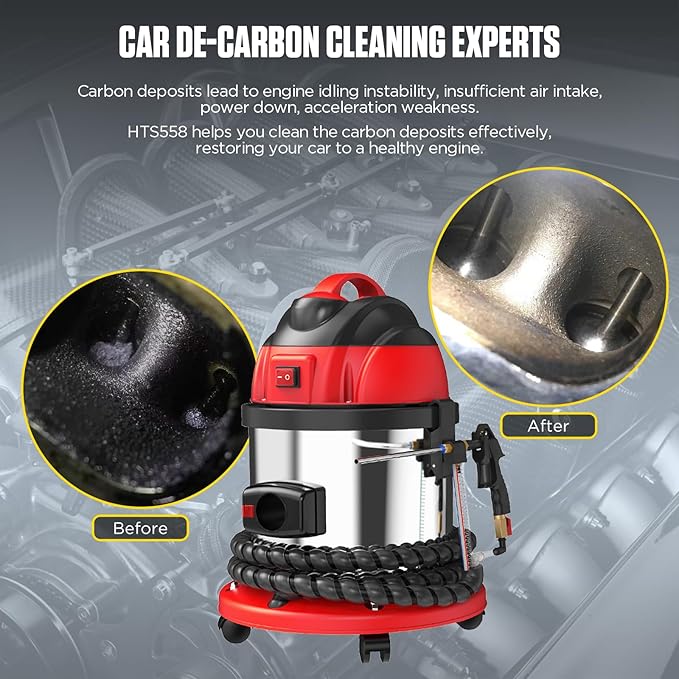 Walnut Blaster,HTS558 Walnut Sand DE-Carbon Cleaner,Automotive Walnut Blaster Cleaner,1200W Engine Carbon Deposit Intake Manifold & Exhaust Valve Cleaner With 23pcs Adapters,2KG Walnut Sand,110V/220V