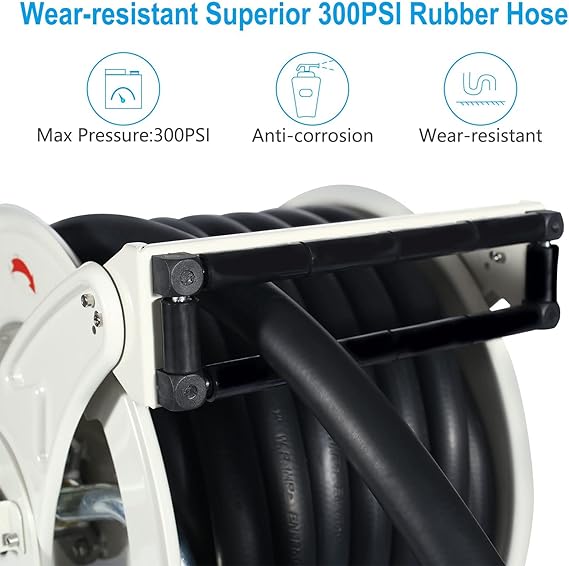 Diesel Fuel Hose Reel Retractable 3/4" x 50' Explosion-Proof 300 PSI Industrial Heavy Duty, Fuel Hose Reel Steel Construction Reel for Vehicle Tank Truck Trailer Ship Aircraft Farmyard