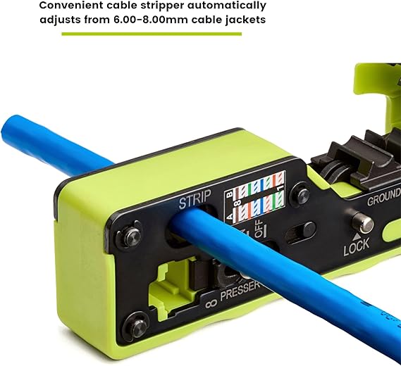 trueCABLE Crimp Tool for Pass Through RJ45 - All-in-One Ethernet Crimper, Cutter, Stripper - Works with Cat5e, Cat6, Cat6A Shielded and Unshielded Connectors
