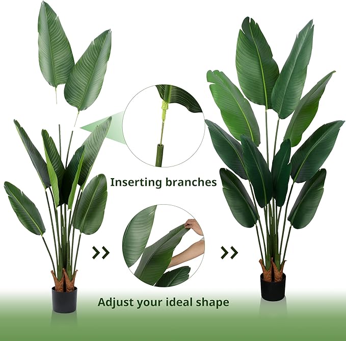 Artificial Bird of Paradise Plant 5 Ft Tall Fake Banana Leaf Plant for Indoors and Outdoors,Faux Palm Tree with Plastic Pot for Office and Home Decor,L160