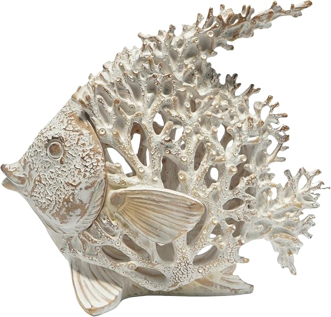 VVGIFTS Beach Coastal Decor Coral Reef Angelfish Home Office Desk Decor Sculpture Statue for Tabletop Shelf Bathroom Decoration Ornament Gift (White)