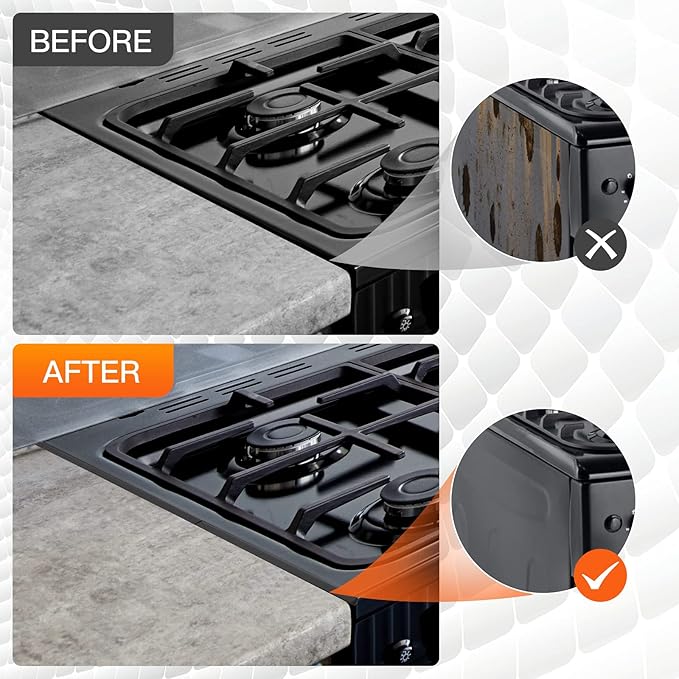 Stainless Steel Stove Gap Covers,Stove Gap Filler, Range Trim Kit, Stove Gap Guards, Heat Resistant and Easy to Clean, Easy retractable Length 13.8" to 27.5", Width 0.79",Black(2PCS)