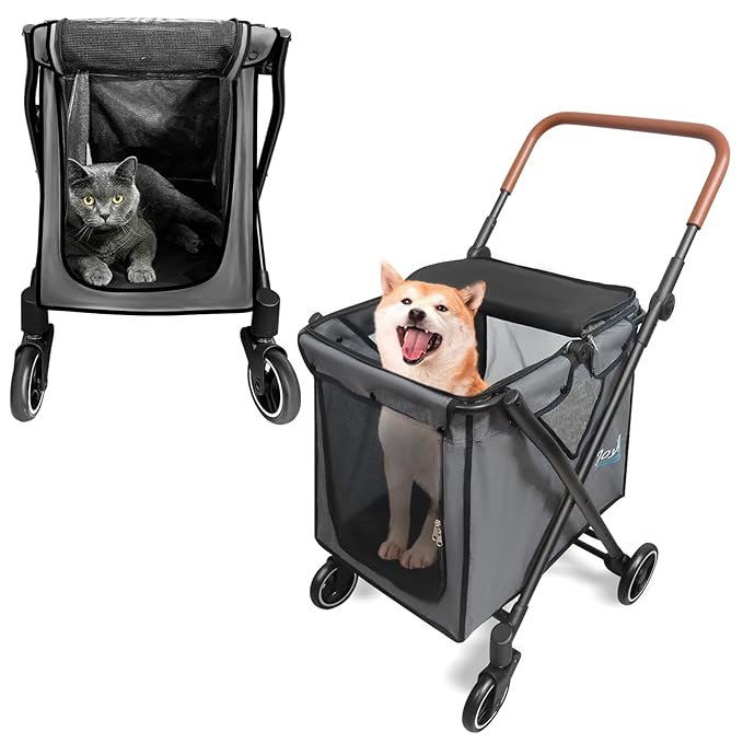 Folding Shopping Cart Utility Cart with Wheels for Grocery, Laundry, Shopping Trolley, Pet Stroller for Dog/Cat 85 L