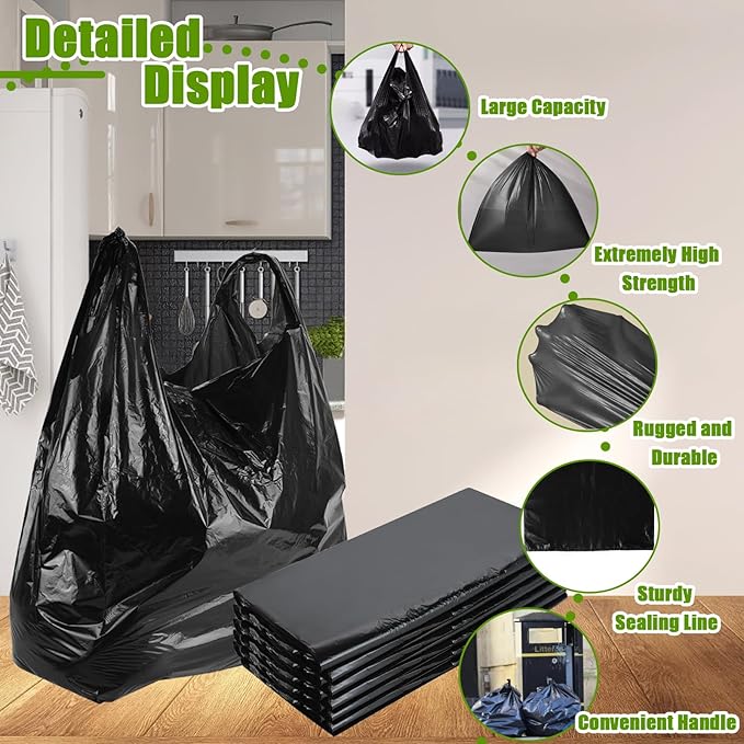 400 Count Black Plastic Bags with Handles Large T Shirts Grocery Shopping Bags Bulk 25.5" X 15.7", 35 Mic Heavy Duty