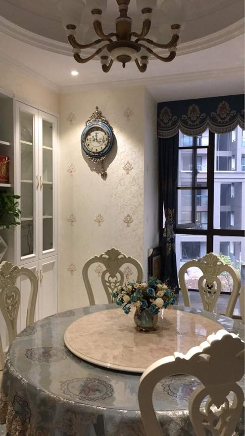 SHISEDECO Elegant, Traditional, Decorative, Hand Painted Modern Grandfather Wall Clock Fancy Ethnic Luxury Handmade Decoration, Swinging Pendulum for New Room or Office. Large. 29.5 Inch. (Blue)