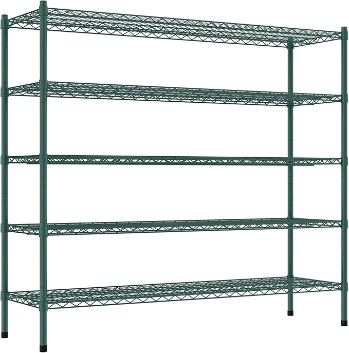 Commercial NSF Listed Green Epoxy Stationary Wire Shelving Kit 18" x 60" x 54", with 5 Shelves Perfect for Warehouse, Walk-in Refrigerator, Freezer, Grocery Store, Restaurant, Dishroom