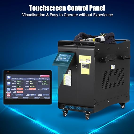 PioneerWorks 1500W(0.874mW) Laser Welding Machine with Auto Wire Feeder Cable, Professional Handheld Laser Metal Welder Class 2 with Built-In Chiller for Welding, Cutting and Cleaning 3 In 1