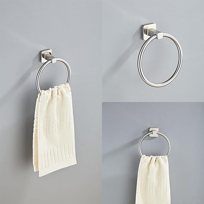 Brushed Nickel Bathroom Hardware Set 4 Pieces,Bathroom Accessories Set Stainless Steel Wall Mounted, Hand Towel Bar, Towel Ring, Robe Towel Hooks,Toilet Paper Holder,Towel Bar Set, 23.6 Inch…