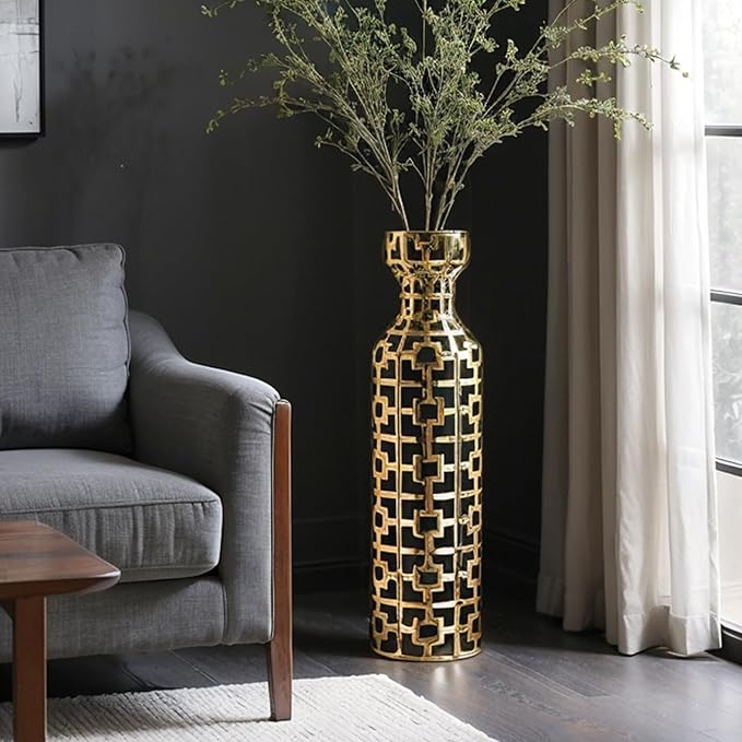 Black with Golden Vase for Modern Home Decoration, 24.4 inch Tall Floor Vases for Home Decor, Ceramic vases for décor, Suitable for Living Room Decor, Bathroom Decor and Office Décor