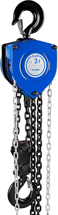 Tractel Tralift 3 Ton Manual Chain Hoist | 6000 lbs Capacity | 10 ft Steel Chain | Industrial-Grade Steel for Construction, Workshops, Garages | Model 19749