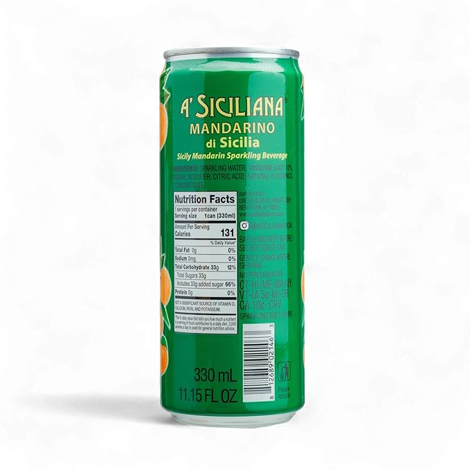 A' Siciliana Sicilian Sparkling Beverage - Refreshing and Delicious Italian Soda made with Sicilian Mandarin - Authentic Imported Italian Beverage - Mandarino Soda 24 Pack of 11.15 fl oz Cans