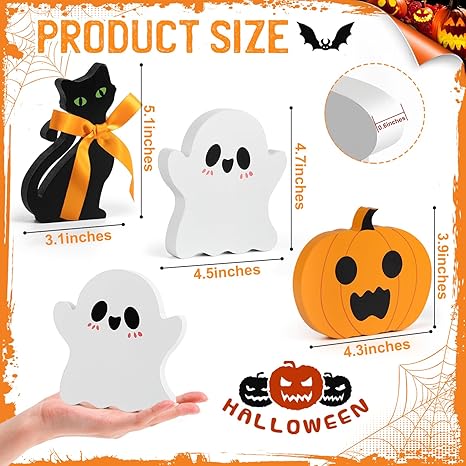 COCHIE Cute Halloween Tiered Tray Decorations Indoor, Ghost Wooden Decor Pumpkin Blocks Signs (Set of 3)