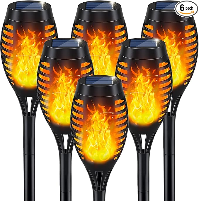 IkeeRuic Solar Lights Outdoor, Solar Torch Light with Flickering Flame for Halloween Decor, Solar Garden Lights, Waterproof Outdoor Lighting, Flame Torches for Outside Patio Pathway Yard Decorations