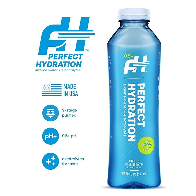 Perfect Hydration 9.5+ pH Alkaline Drinking Water, 20-Ounce Bottle, Made in the USA, Case of 24