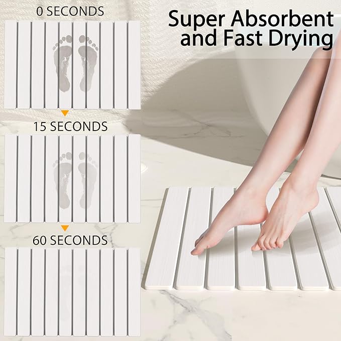 Foldable Stone Bath Mat 60x39cm | Quick-Dry Diatomaceous Earth Bath Rug with PVC Anti-Slip Base | Bathroom, Kitchen, Pet-Friendly Water Absorbent Mat