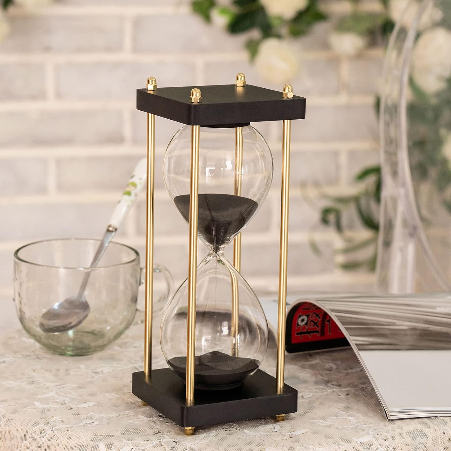 Large Sand Timer, Hourglass Timer 60 Minutes,Vintage Wooden Hour Glass Timer,Modern Home Kitchen Office Decoration (Goldenrod Black)