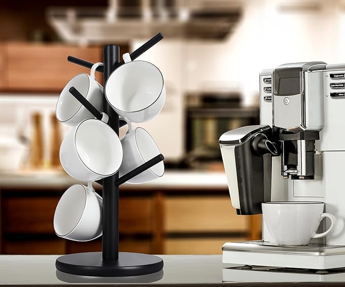 MyLifeUNIT Black Coffee Cup Holder Mug Holder Tree 6 Hooks