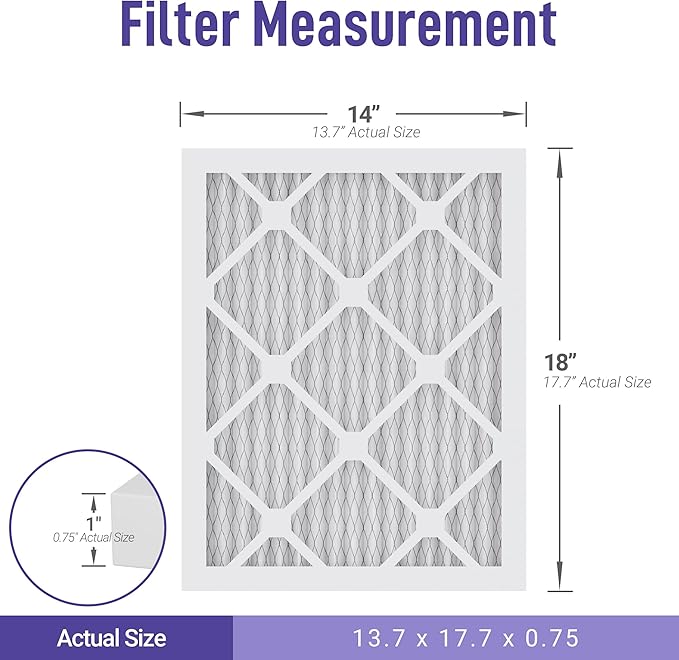 Maycold MERV 8 14x18x1 Furnace Air Filters (6-Pack), Pleated HVAC AC Filters – Actual Size: 13.70” x 17.70” x 0.75”, For Residential or Office Use, Individually Wrapped in Plastic