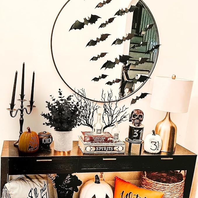 2 Pack Black Fake Eucalyptus Small Fake Plants Potted Artificial Plants for Halloween Decorations Shelf Desk Home Farmhouse Room Coffee Table Bathroom Decor(Black)