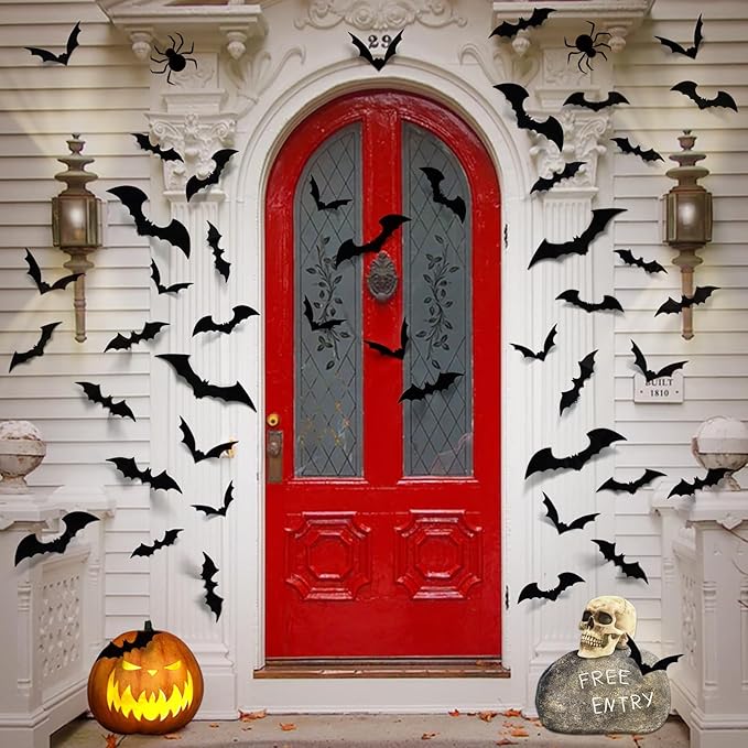 LUDILO 100pcs Bats Halloween Decorations: Halloween Bats Wall Décor Bat Stickers Decals PVC 3D Wall Bat Scary Stickers Halloweens Party Decorations Indoor Outdoor DIY Home Window Door Décor