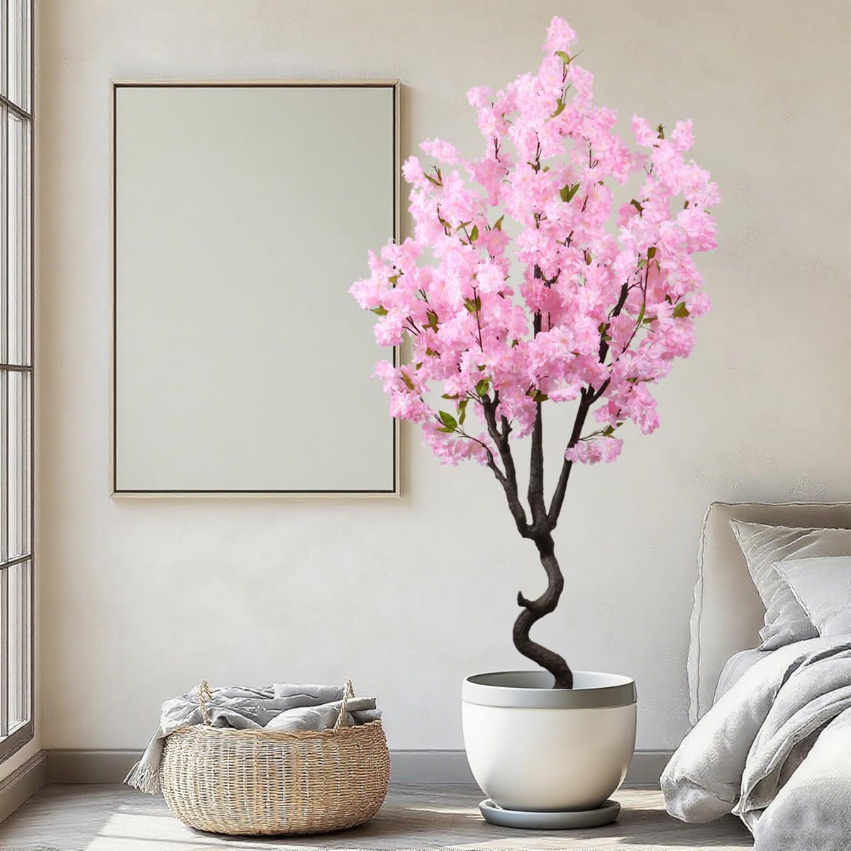 7FT Artificial Cherry Blossom Tree Beautiful Sakura Flower Tree Indoor Faux Pink Tree for Home Office Decor